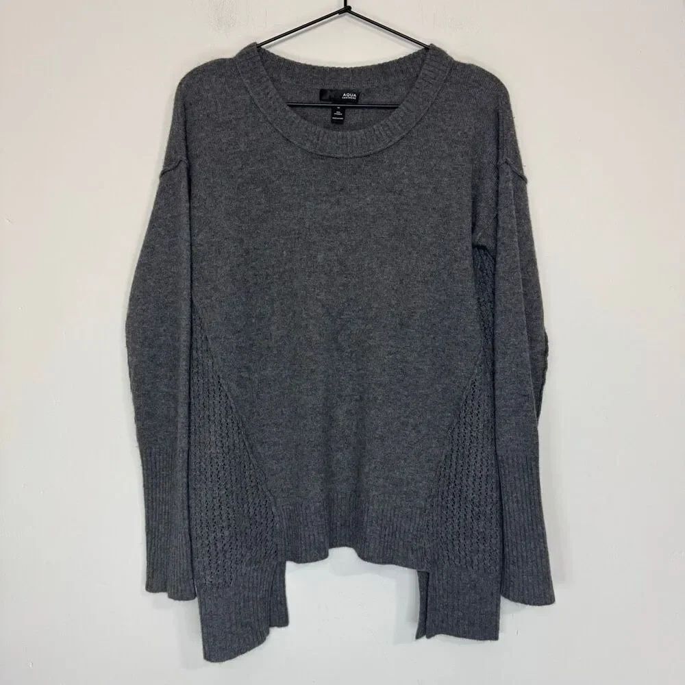 Aqua Cashmere Gray Asymmetrical Hem Cashmere Sweater S